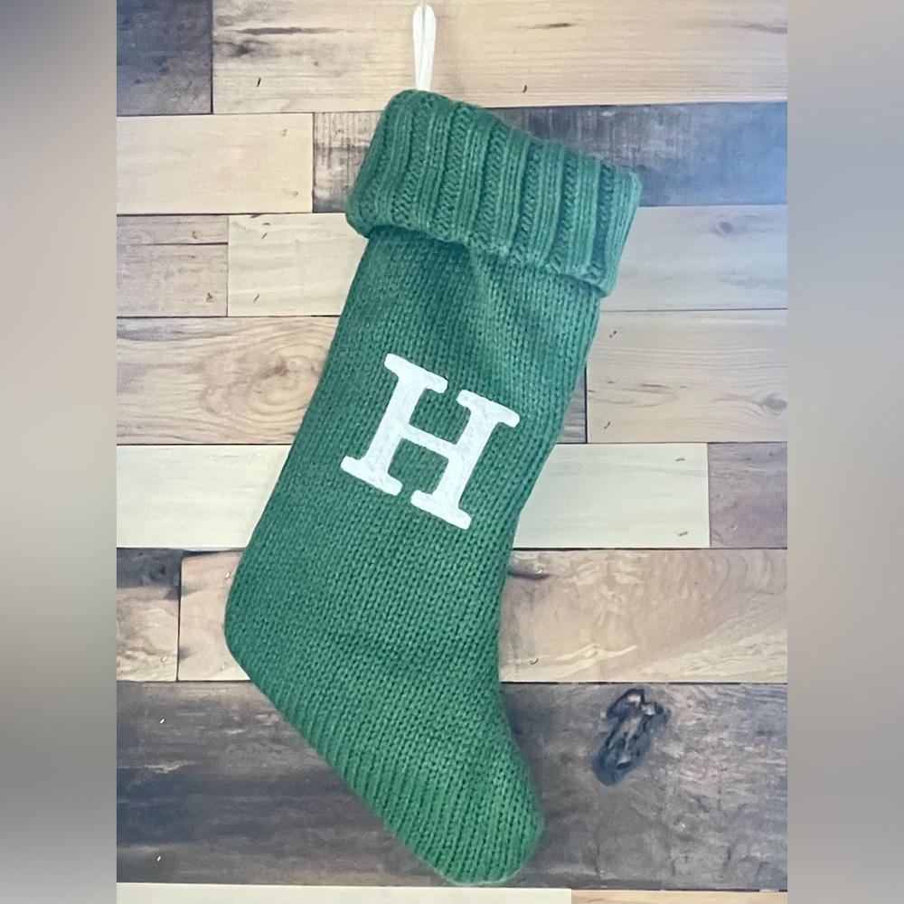 Monogrammed Christmas Stocking “H” green